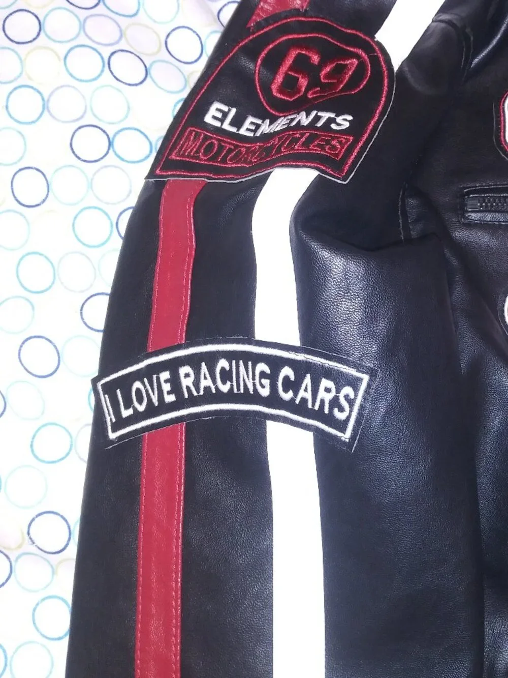 V.I.P. Collection Men’s Black Racing Motorcycle Jacket Red White Stripes Size -L